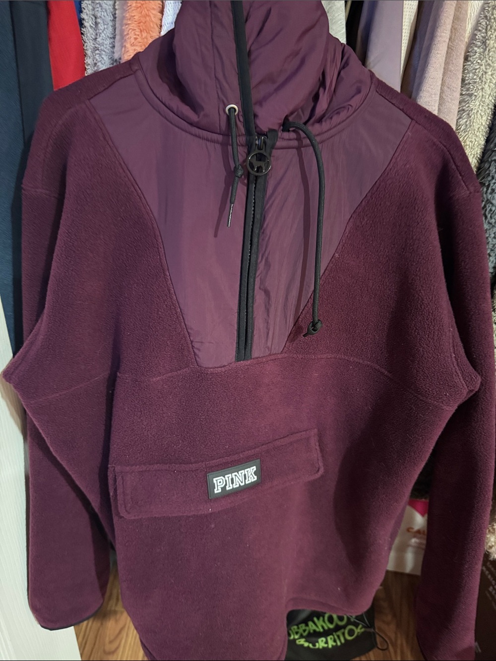 PINK Victoria's Secret Plum/burgundy Fleece Varsity Pullover Jacket EUC